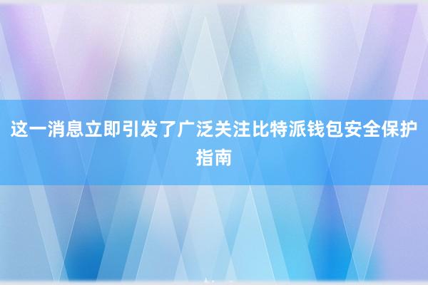 这一消息立即引发了广泛关注比特派钱包安全保护指南