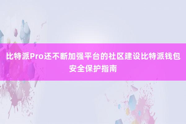 比特派Pro还不断加强平台的社区建设比特派钱包安全保护指南