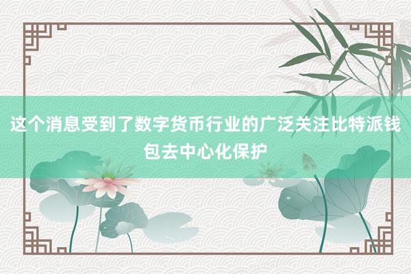 这个消息受到了数字货币行业的广泛关注比特派钱包去中心化保护