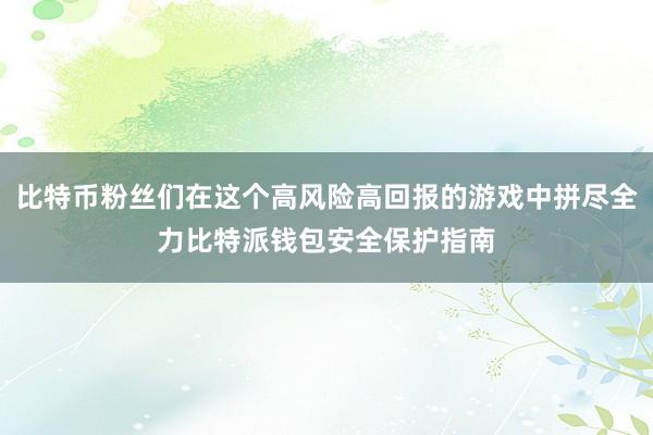 比特币粉丝们在这个高风险高回报的游戏中拼尽全力比特派钱包安全保护指南